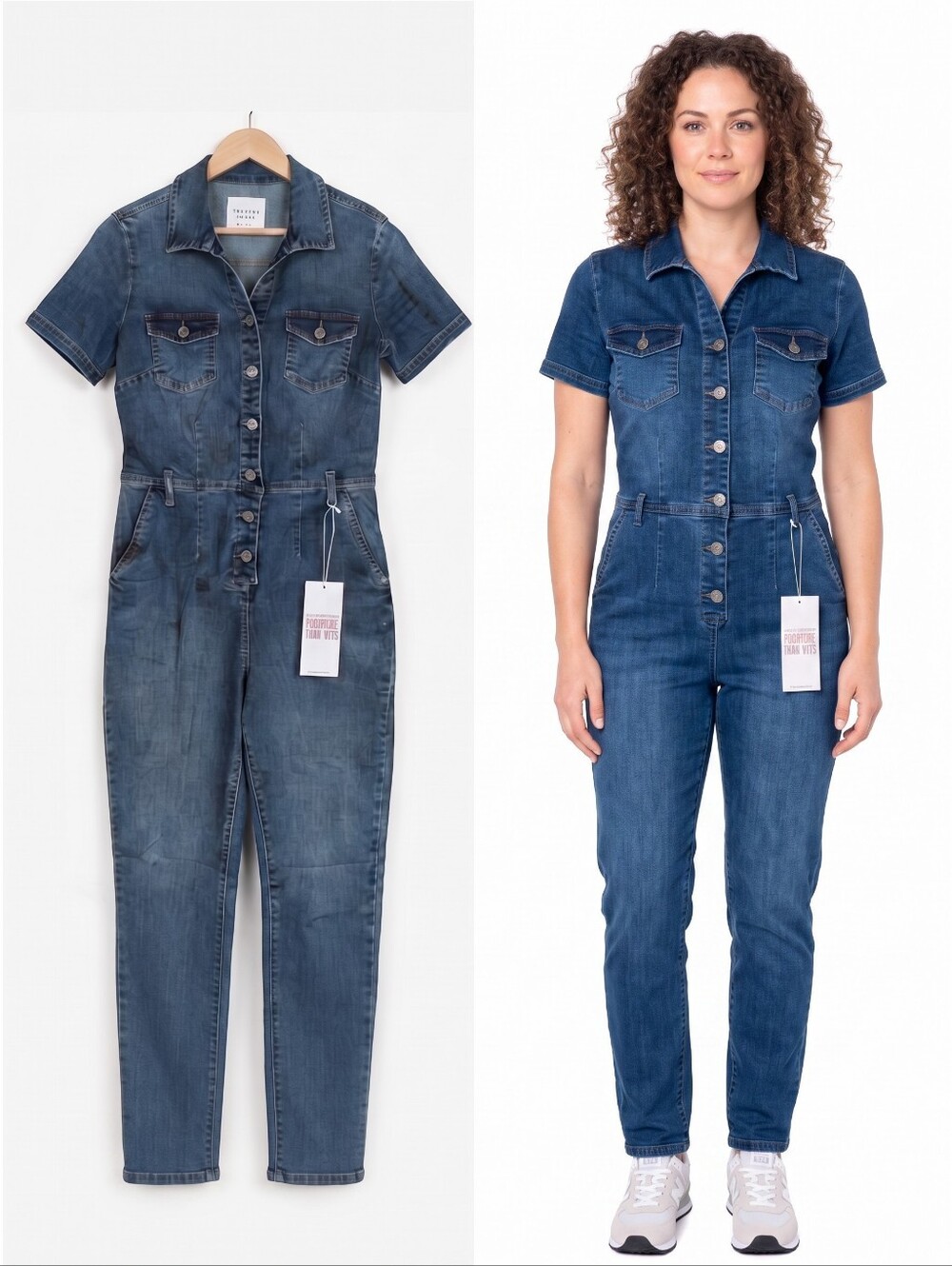 Celebrity Pink Slim Boilersuit Denim Jumpsuit Medium Wash Short Sleeve Large NWT
